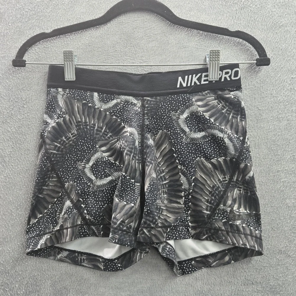 Nike Pro Women Shorts M Black Compression Shorts Graphic Biker Dri-Fit Logo READ